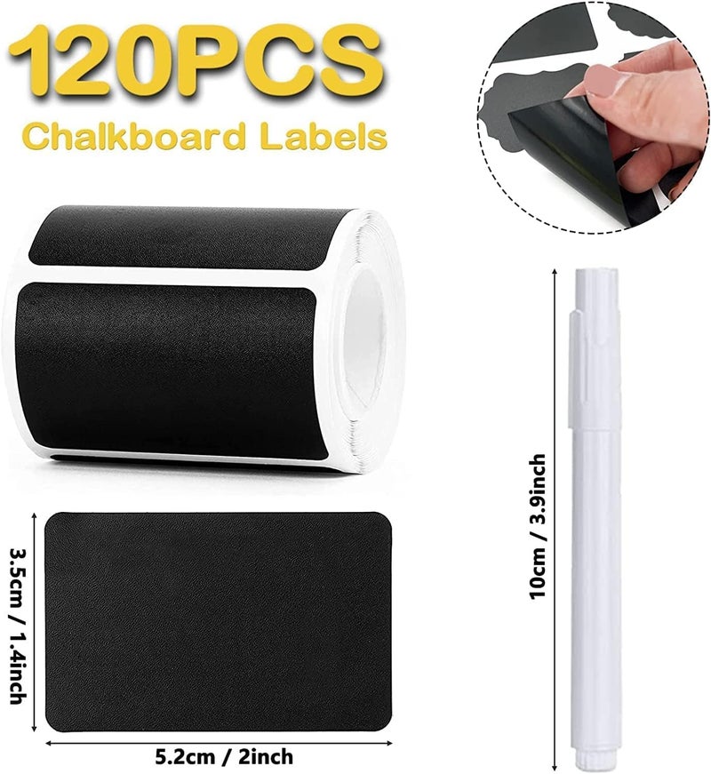 جيه زد اس 120 قطعة من ملصقات السبورة، قابلة للمسح وإعادة الاستخدام مع قلم طباشير سائل، للاستخدام في البرطمانات والتوابل والحرف اليدوية والمنزل والمطبخ وديكور الحفلات وغرف الحرف اليدوية وحفلات الزفاف (مستطيل) - Image 2