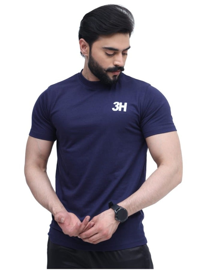 3H Men’s Performance T-Shirt Navy Blue Soft & Durable 52% Polyester / 48% Cotton Blend – Breathable, Moisture-Wicking Comfort for All-Day Wear. - Image 1