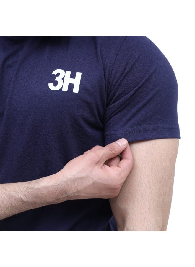 3H Men’s Performance T-Shirt Navy Blue Soft & Durable 52% Polyester / 48% Cotton Blend – Breathable, Moisture-Wicking Comfort for All-Day Wear. - Image 2