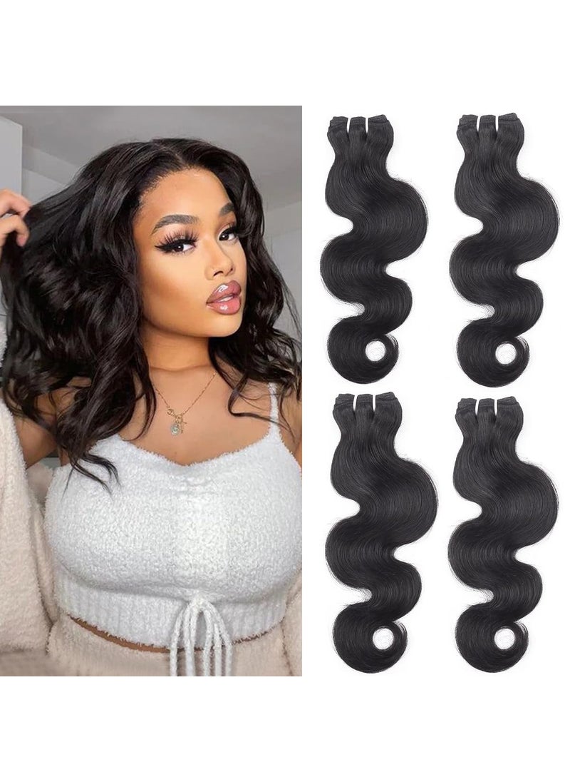 FQ FQ Human Hair Bundles Brazilian Body Wave 4 Bundles 14 14 14 14 inch Unprocessed Human Hair Bundles 12A Grade Real Human Virgin Hair Bundles for Women Natural Color 