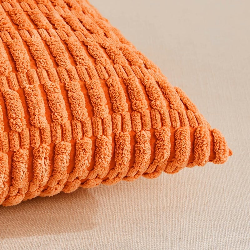 Fancy Homi 2 Packs Fall Burnt Orange Decorative Throw Pillow Covers 18x18 Inch for Living Room Couch Bed Sofa, Soft Striped Corduroy Square Cushion Case 45x45 cm, Rustic Farmhouse Boho Home Decor - Image 4