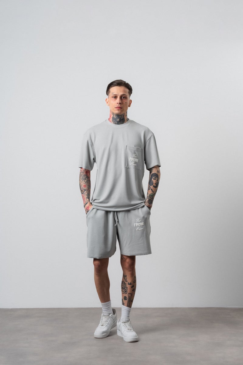 RESPIRE Men's Far From Basic Printed Regular Fit T-Shirt and Shorts Set, Grey - Image 1