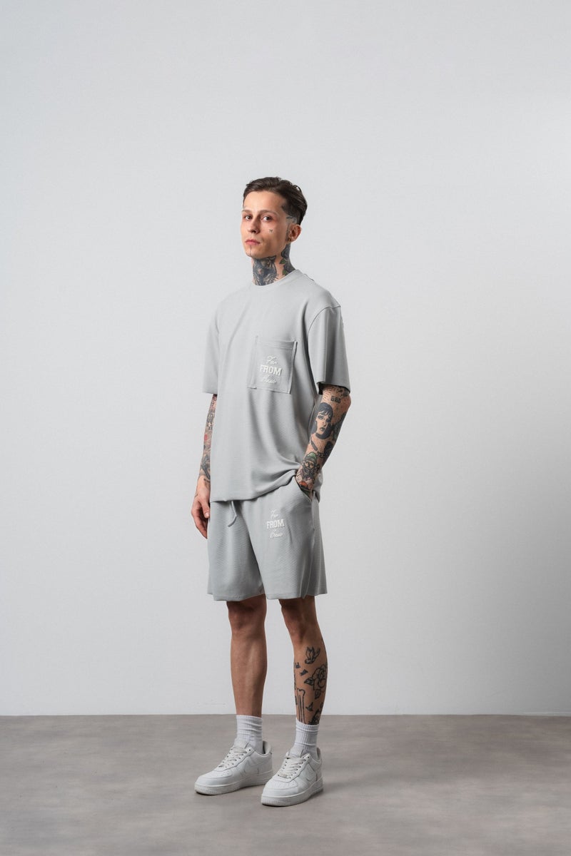 RESPIRE Men's Far From Basic Printed Regular Fit T-Shirt and Shorts Set, Grey - Image 3