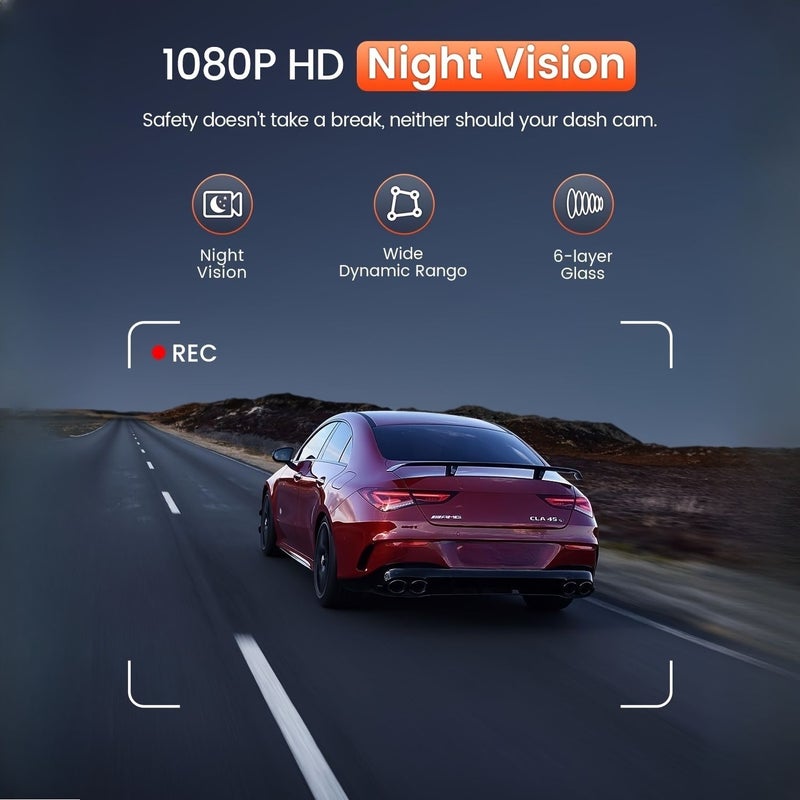 1080P WiFi Dashcam Front Camera Black With Parking Monitor Night Vision 145 Degree Wide Angle WDR App Control G Sensor Easy Installation - Image 4