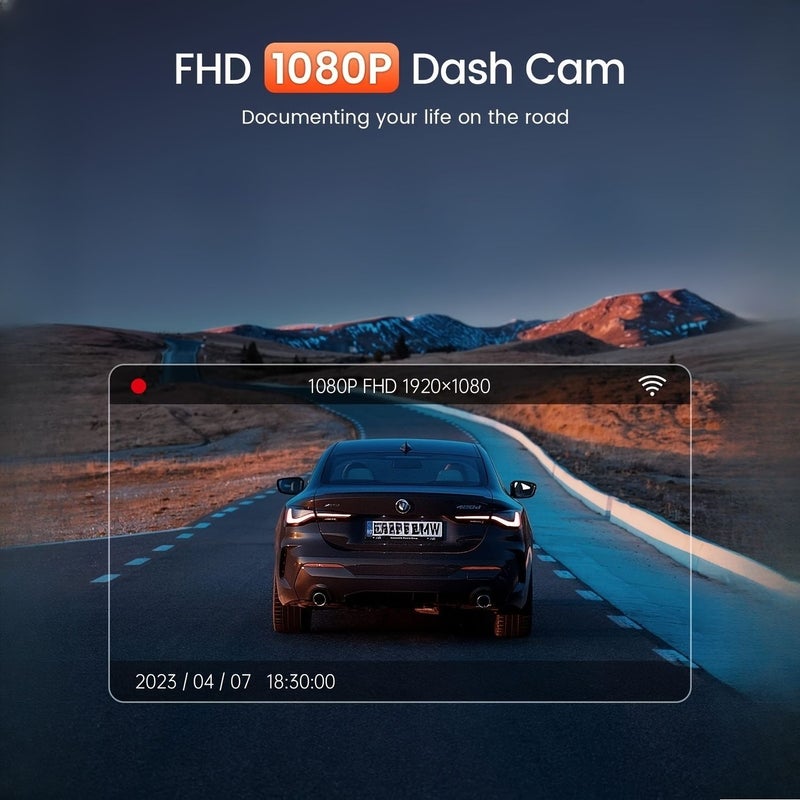 1080P WiFi Dashcam Front Camera Black With Parking Monitor Night Vision 145 Degree Wide Angle WDR App Control G Sensor Easy Installation - Image 3