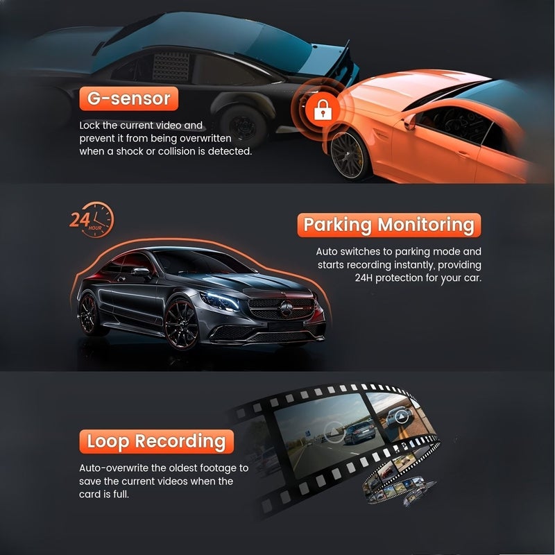 1080P WiFi Dashcam Front Camera Black With Parking Monitor Night Vision 145 Degree Wide Angle WDR App Control G Sensor Easy Installation - Image 2