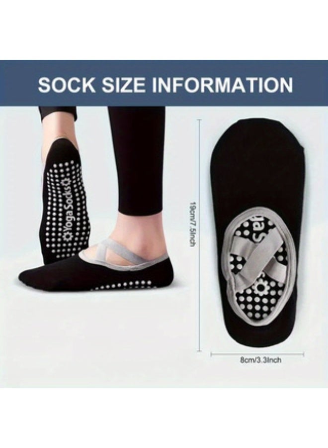 جوارب يوجا نسائية رياضية مضادة للانزلاق مع أربطة متقاطعة، قابلة للتهوية ومريحة، مقاس واحد مرن، سيليكون ممتلئ مضاد للانزلاق، يمتص العرق وعصري وغير قابل للسقوط بسهولة، مناسبة للبيلاتس والباليه وجوارب الرقص الداخلية - Image 5