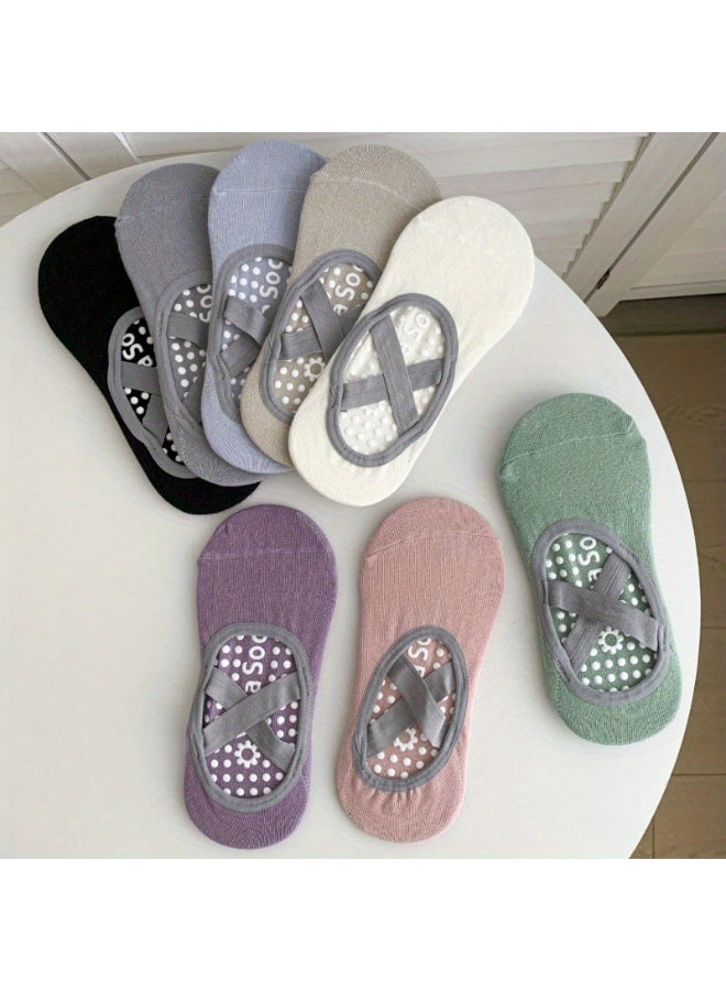 جوارب يوجا نسائية رياضية مضادة للانزلاق مع أربطة متقاطعة، قابلة للتهوية ومريحة، مقاس واحد مرن، سيليكون ممتلئ مضاد للانزلاق، يمتص العرق وعصري وغير قابل للسقوط بسهولة، مناسبة للبيلاتس والباليه وجوارب الرقص الداخلية - Image 2