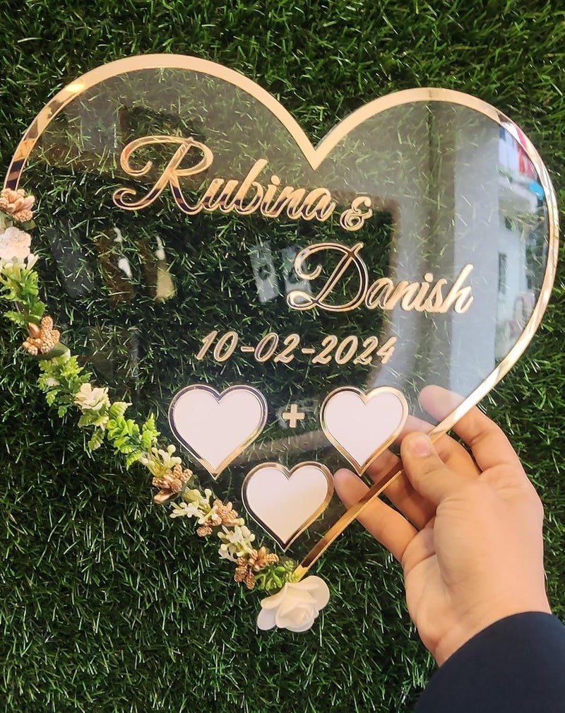 Custom Inventoo Couple Thumb Impression Gift Wedding Thumb Print Finger Print Gift Personalized Text Golden Metal Design Heart Shape With Ligth And Adopter And Flower Decoration 10 Centimeters - Image 1