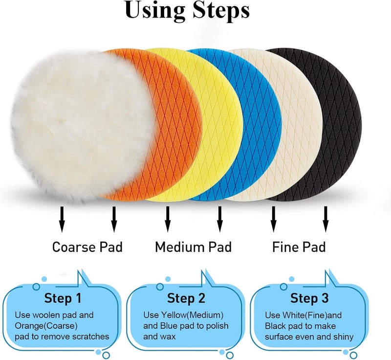 Autolock 3" Buffing Polishing Pads, 6Pcs 3.5 Inch 85mm Face for 3 Inch Backing Plate, Compound Buffing Sponge and Woolen Pads, Cutting Polishing Pad Kit for Car Buffer Compounding, Polish and Wax - Image 4