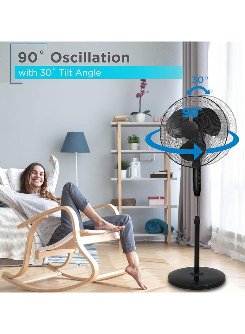 6 inch Oscillating Pedestal Fan Standing Floor Fan with Remote Contral Adjustable Height Timer 3 Speeds 3 Modes 90-Degree Oscillating Standing Fan for Bedroom Living Room Office & Dorm (B-Black)  - Image 2