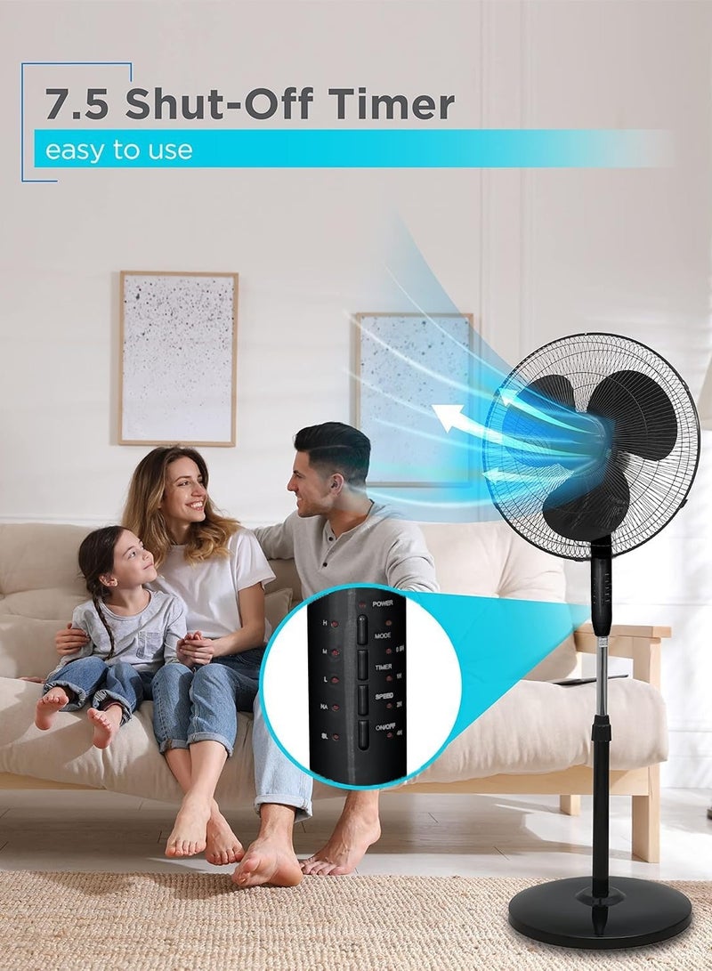 6 inch Oscillating Pedestal Fan Standing Floor Fan with Remote Contral Adjustable Height Timer 3 Speeds 3 Modes 90-Degree Oscillating Standing Fan for Bedroom Living Room Office & Dorm (B-Black)  - Image 3