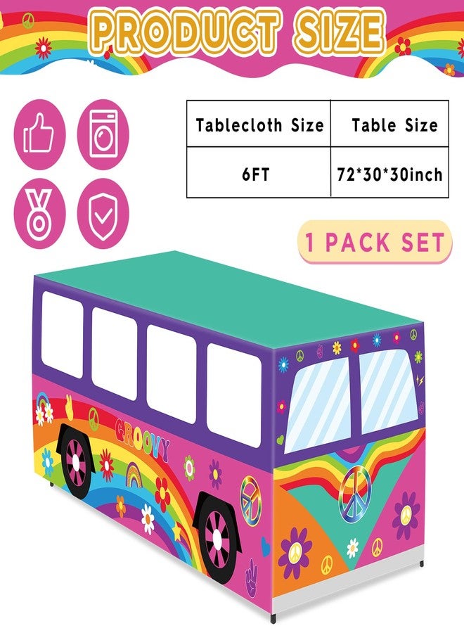CHUNNIN 6Ft 60's Hippie Bus Tablecloths Groovy Van Birthday Party Decorations Rainbow Daisy Table Cover Washable Fabric Polyester Rectangle Table Cloth Protector for Retro 60s 70s Baby Shower Supplies - Image 2