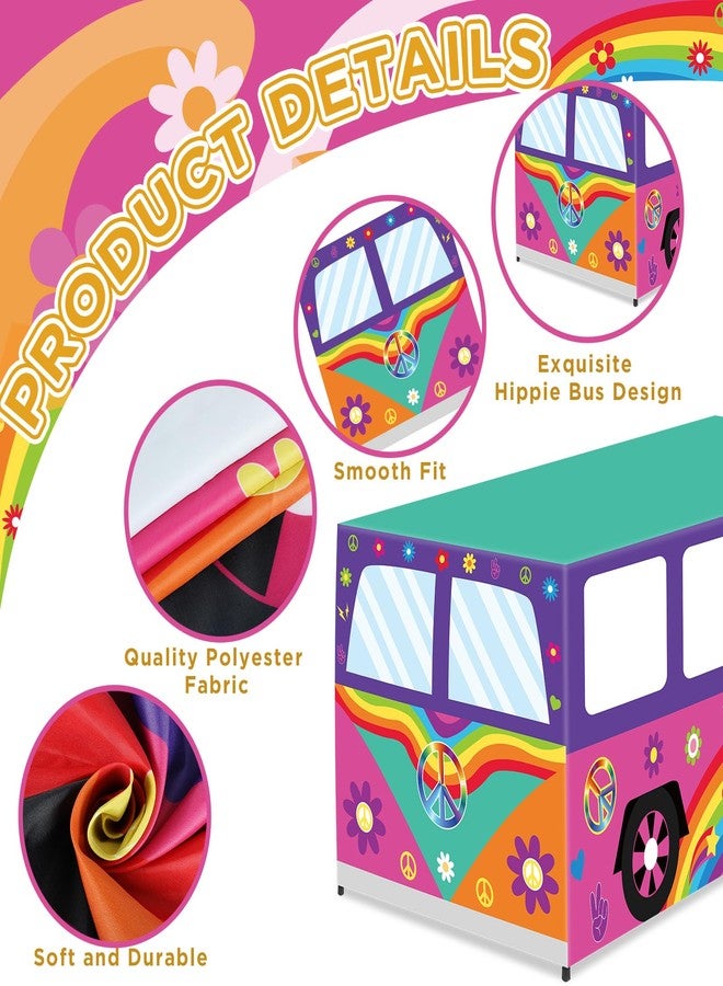 CHUNNIN 6Ft 60's Hippie Bus Tablecloths Groovy Van Birthday Party Decorations Rainbow Daisy Table Cover Washable Fabric Polyester Rectangle Table Cloth Protector for Retro 60s 70s Baby Shower Supplies - Image 3
