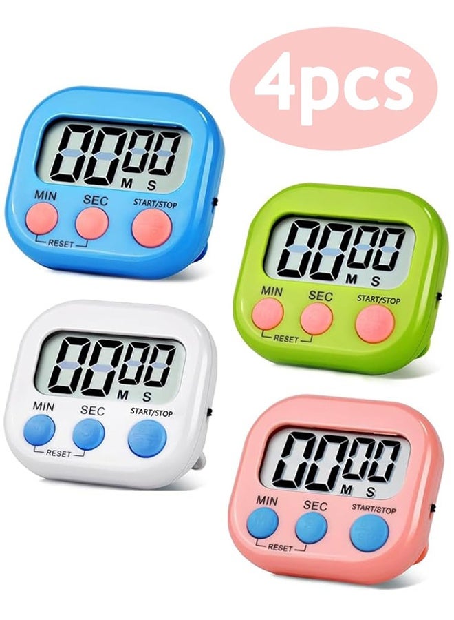 4 Pcs Digital Timer, Minute Cooking Timer, Classroom Timer, 4 Color Magnetic Time Timer Alarm Clock for Kitchen Cooking Classroom Gym Study Teeth Cleaning Kids Children (Not Including Battery) - Image 1