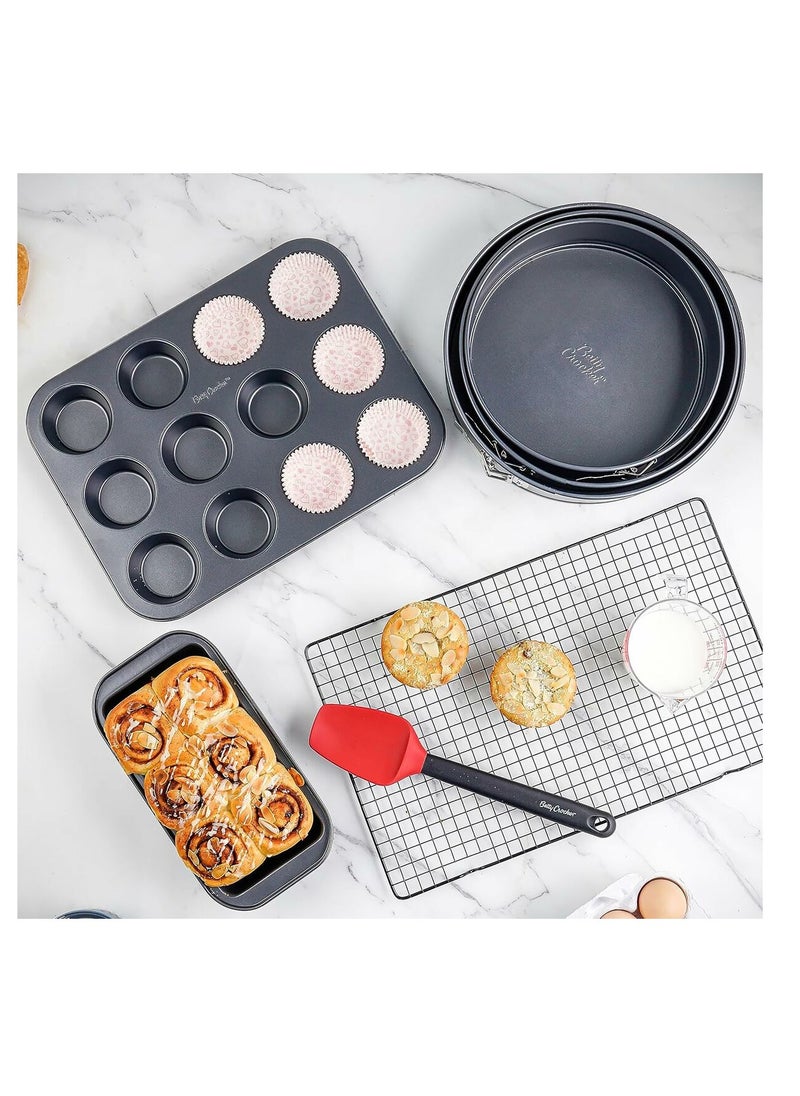 Betty Crocker - Betty Crocker Baking SET 8 Pcs (3*springform + 1*Muffin Pan 12 cups + 1*Loaf Pan+ 1*Measure cup 360ml + 1*Cooling Rack + 1*Silicon spatula) Thickness 0.4M - Image 1