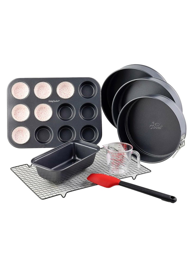 Betty Crocker - Betty Crocker Baking SET 8 Pcs (3*springform + 1*Muffin Pan 12 cups + 1*Loaf Pan+ 1*Measure cup 360ml + 1*Cooling Rack + 1*Silicon spatula) Thickness 0.4M - Image 1