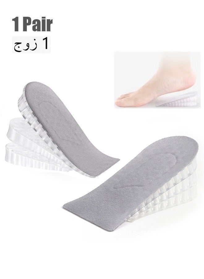 Height Increase Heel Pad Gel Height Increase Insole, Invisible Heel Lift Inserts, 3-Layer 5cm Gel Adjustable Shoe Insert Lift for Men and Women (1 Pair, Gray)