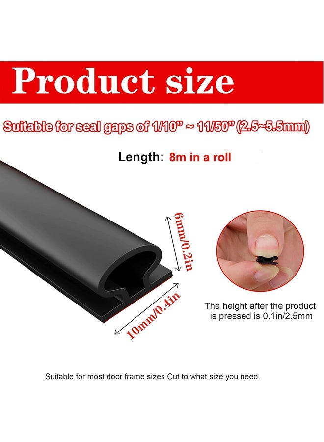 26Feet Weather Stripping Door Seal Strip, Self-Adhesive D-Shape Door Weather Stripping for Door Frame, Soundproof Weatherstripping Soundproofing for Door Windows Insulation (Black) - Image 2