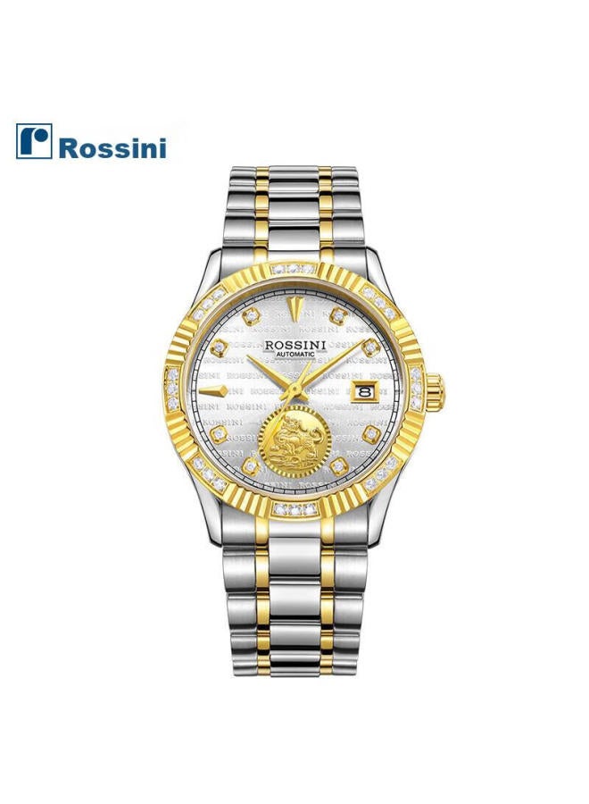 Rossini Men's Automatic Mechanical Watch With White Dial And Steel Strap, Birthday Gift For Boyfriend, Chinese Brand Business Gold Coin Pixiu 8705 - Image 5