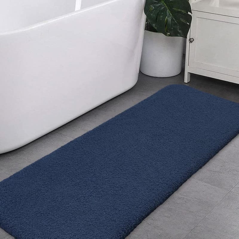 VANZAVANZU Non Slip Bath Mat Extra Large Bathroom Runner Rug Thickened Bath Rug for Bathroom Absorbent Ultra Soft Bedside Rug Fluffy Microfiber Carpet Runner Floor Mat  50 x 178cm Navy Blue