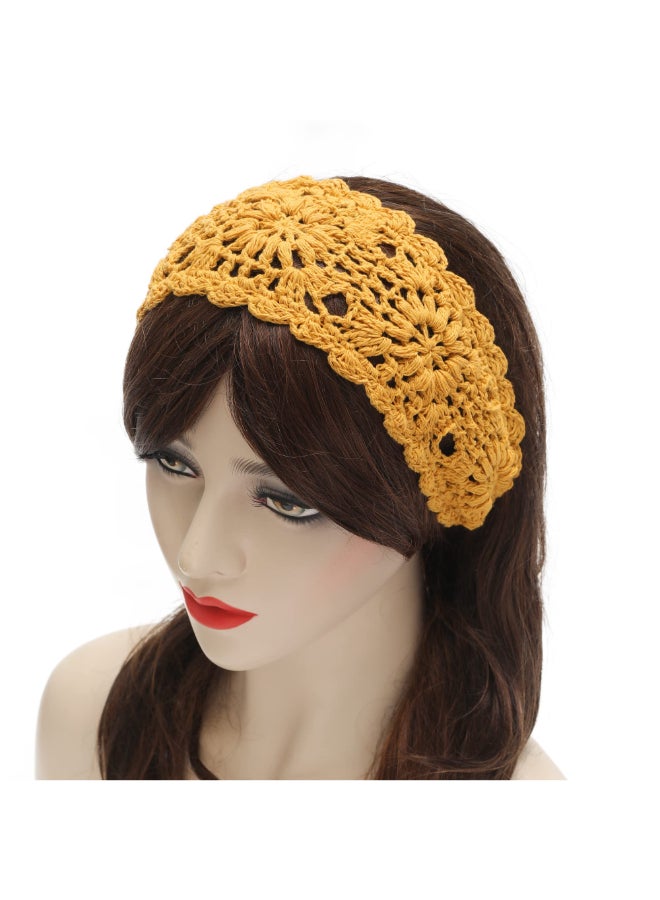 ZLYC Women Headband Handmade Crochet Knit Boho Flower Hair Bands Crochet Yellow - Image 4