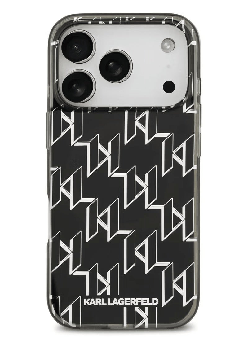 كارل لاغرفيلد جراب Karl Lagerfeld بتصميم مونوغرام مطلي بشكل الكهرباء لهاتف iPhone 17 Pro Max – أسود