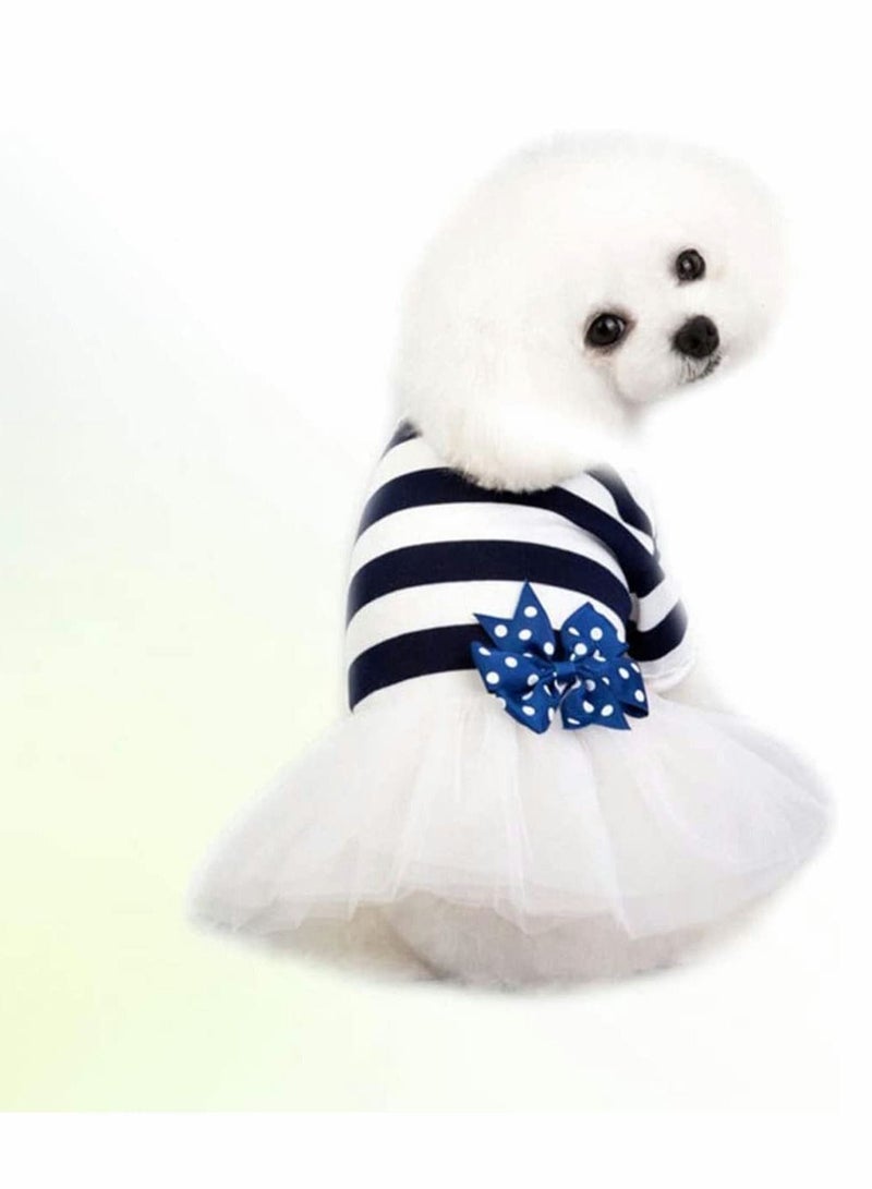 Y&D Small Dog Dresses, Cute Pet Puppy Tutu Dress Bow Tulle Skirt Stripe Print Clothes Costume Apparel Supplies  - Image 2
