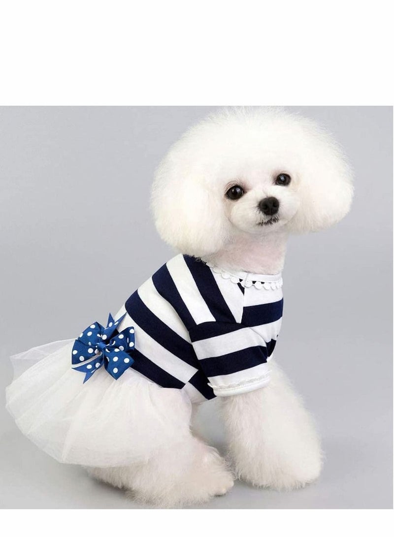 Y&D Small Dog Dresses, Cute Pet Puppy Tutu Dress Bow Tulle Skirt Stripe Print Clothes Costume Apparel Supplies  - Image 5