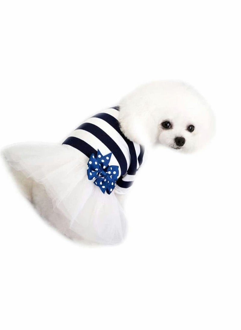 Y&D Small Dog Dresses, Cute Pet Puppy Tutu Dress Bow Tulle Skirt Stripe Print Clothes Costume Apparel Supplies  - Image 1