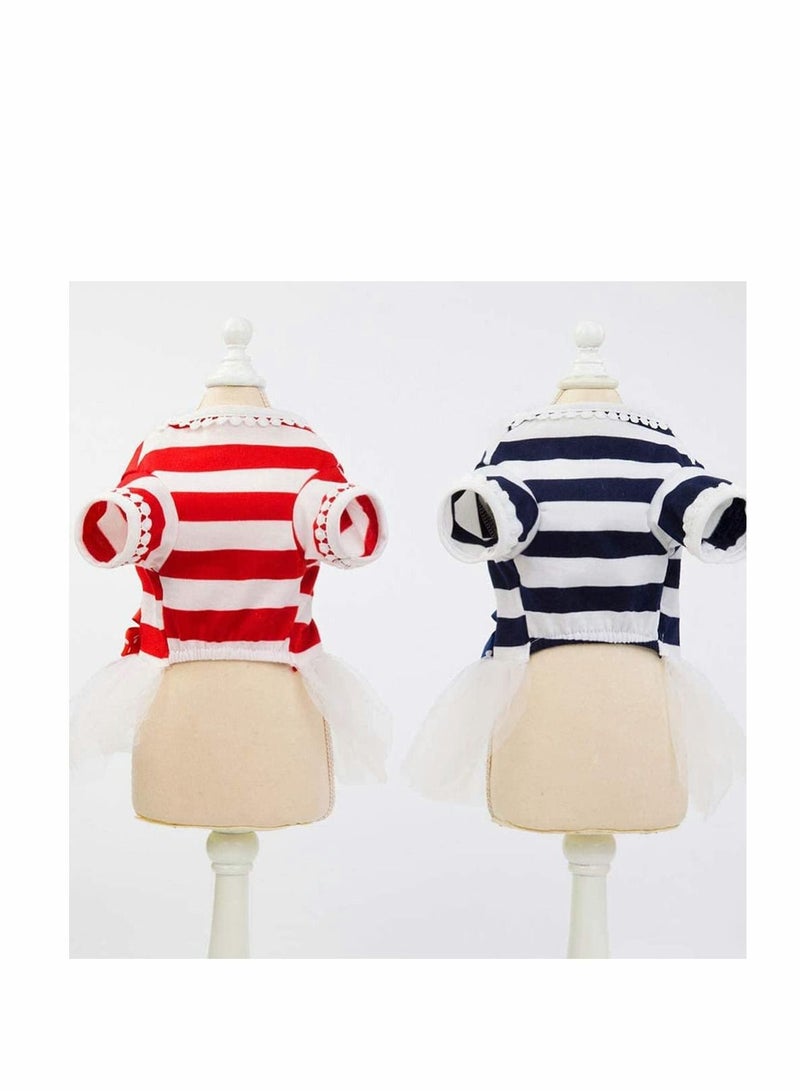 Y&D Small Dog Dresses, Cute Pet Puppy Tutu Dress Bow Tulle Skirt Stripe Print Clothes Costume Apparel Supplies  - Image 4