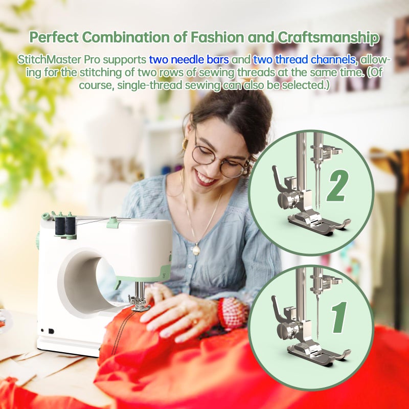 SnowVoice StitchMaster Pro:Ballet on twin needles.Sewing machine,sewing machine for beginners,Double needle and double thread,16 kinds of stitches.Sewing machine for Household,sewing machine for adults.white - Image 4