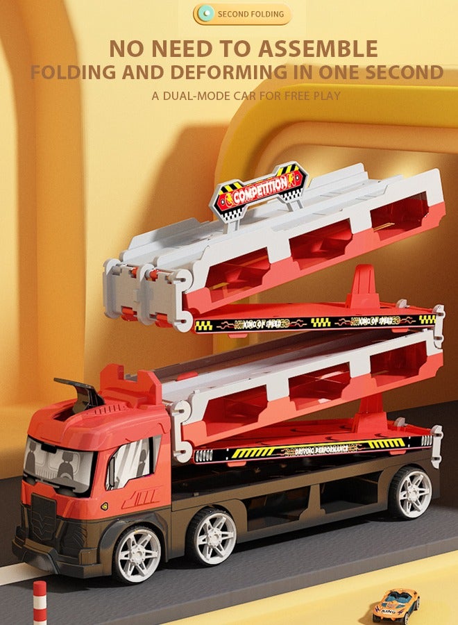 Racing track toy truck toy, sliding track catapult car parking lot Truck Toy with Slots & Foldable Race Tracks Transport Car Carrier Toy for Toddlers Cars Toy Set Container Truck Toy with 8 Alloy Cars Vehicles Toy Set for 3+ Kids ﻿  - Image 4