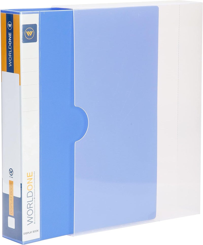 WORLDONE ‎ FC (Foolscap Size) | Presentation Display Book File for Documents | 1.5mm Thick PP Board | Ultra Clear 100 Pockets with Case | Project Folder for School & Offices | Blue (Set of 1) - Image 1