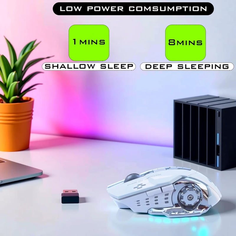 COOLCOLD Gaming Mouse | Rechargeable, Wireless Gaming Mouse | with Type c OTG Dongle, 2.4Ghz RGB Lights Mice, Upto 2400 DPI 6 Button, 4 Color Breathing Lights, Distance-10m, (White) - Image 5
