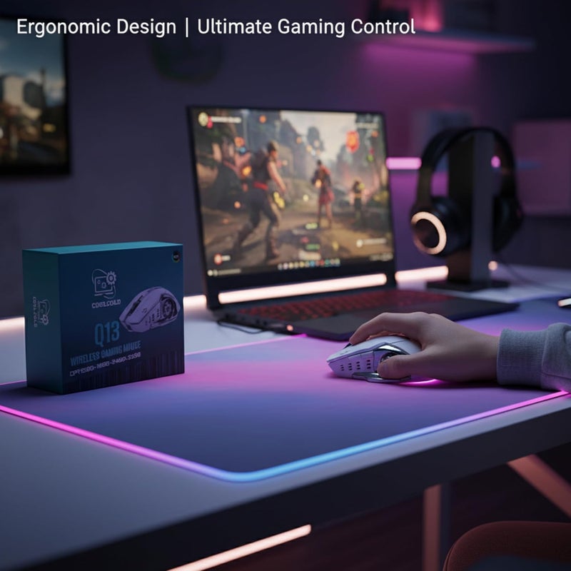 COOLCOLD Gaming Mouse | Rechargeable, Wireless Gaming Mouse | with Type c OTG Dongle, 2.4Ghz RGB Lights Mice, Upto 2400 DPI 6 Button, 4 Color Breathing Lights, Distance-10m, (White) - Image 2