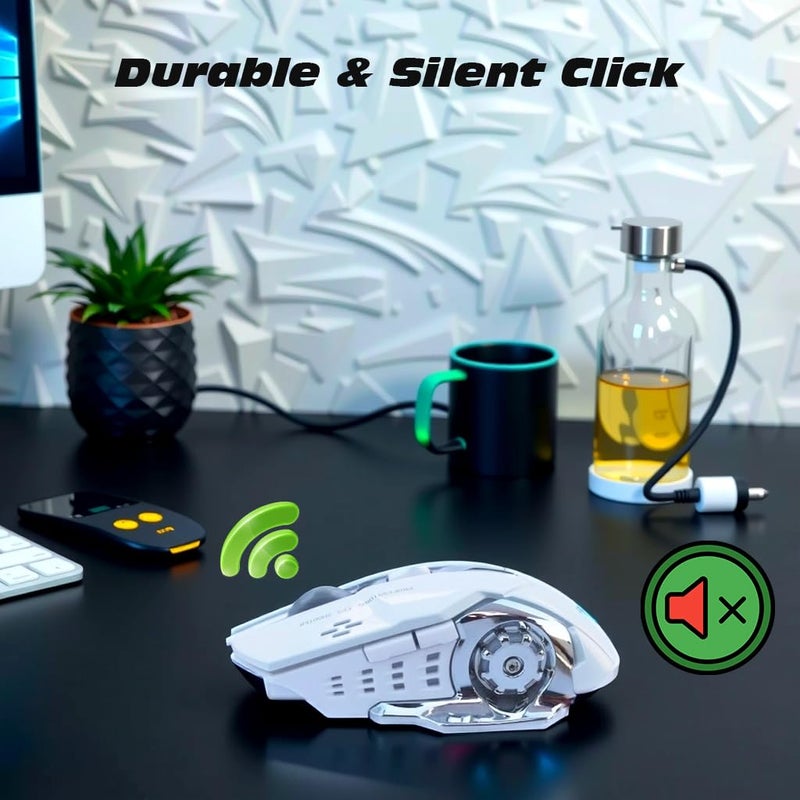 COOLCOLD Gaming Mouse | Rechargeable, Wireless Gaming Mouse | with Type c OTG Dongle, 2.4Ghz RGB Lights Mice, Upto 2400 DPI 6 Button, 4 Color Breathing Lights, Distance-10m, (White) - Image 3