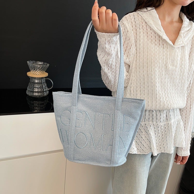 Shigge Cotton Linen Tote Bag with Embroidery Letters - Image 4
