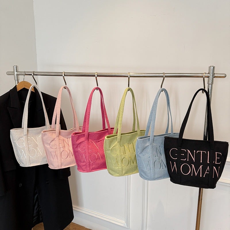 Shigge Cotton Linen Tote Bag with Embroidery Letters - Image 1