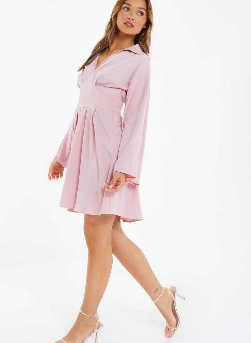 QUIZ Tiered Hem Flute Sleeve Dress