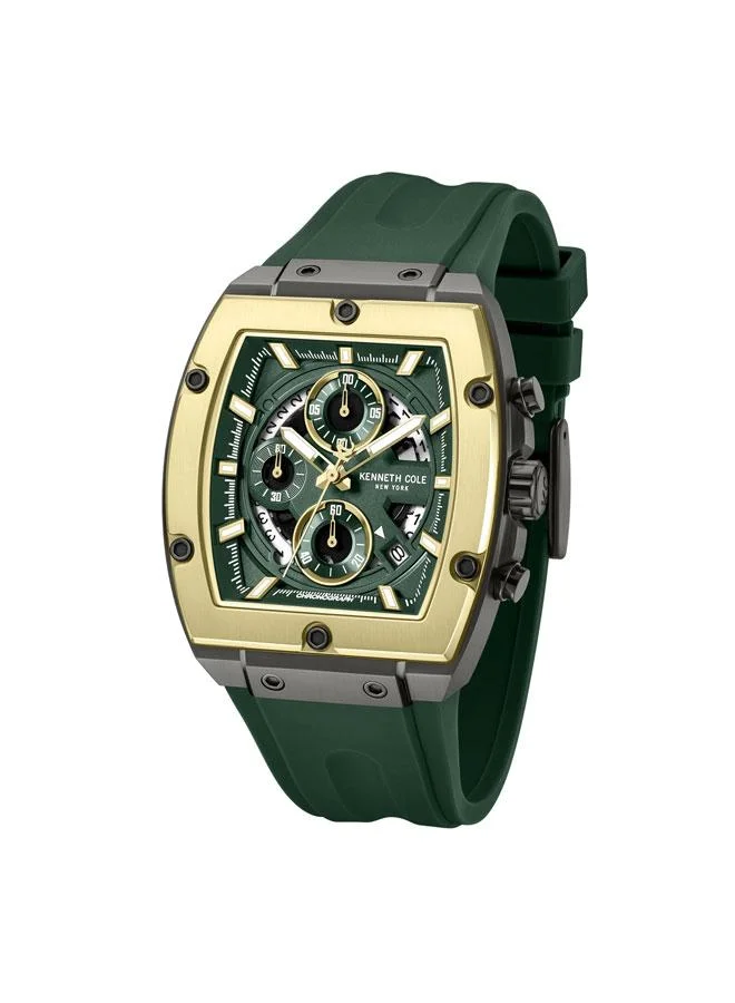 Kenneth Cole New York FiDi Men's 41.5mm Chronograph Watch with Green Dial & Green Silicone Strap