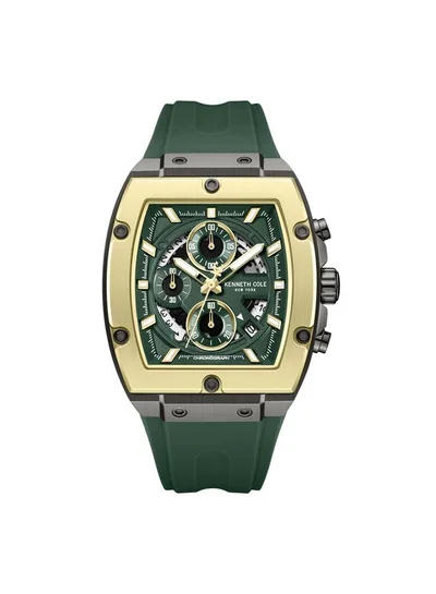 Kenneth Cole New York FiDi Men's 41.5mm Chronograph Watch with Green Dial & Green Silicone Strap