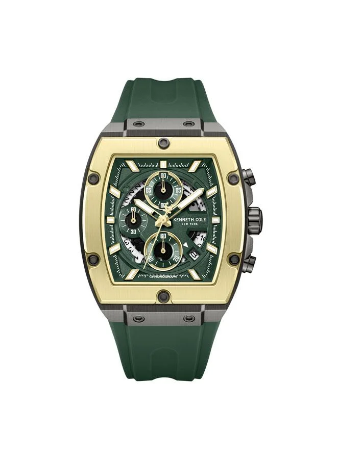 Kenneth Cole New York FiDi Men's 41.5mm Chronograph Watch with Green Dial & Green Silicone Strap