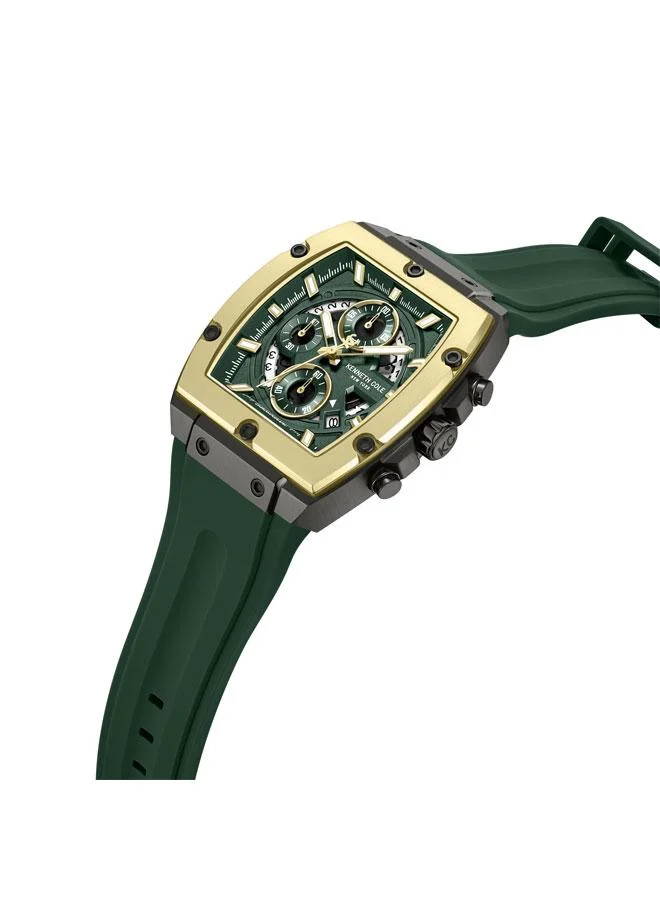 Kenneth Cole New York FiDi Men's 41.5mm Chronograph Watch with Green Dial & Green Silicone Strap