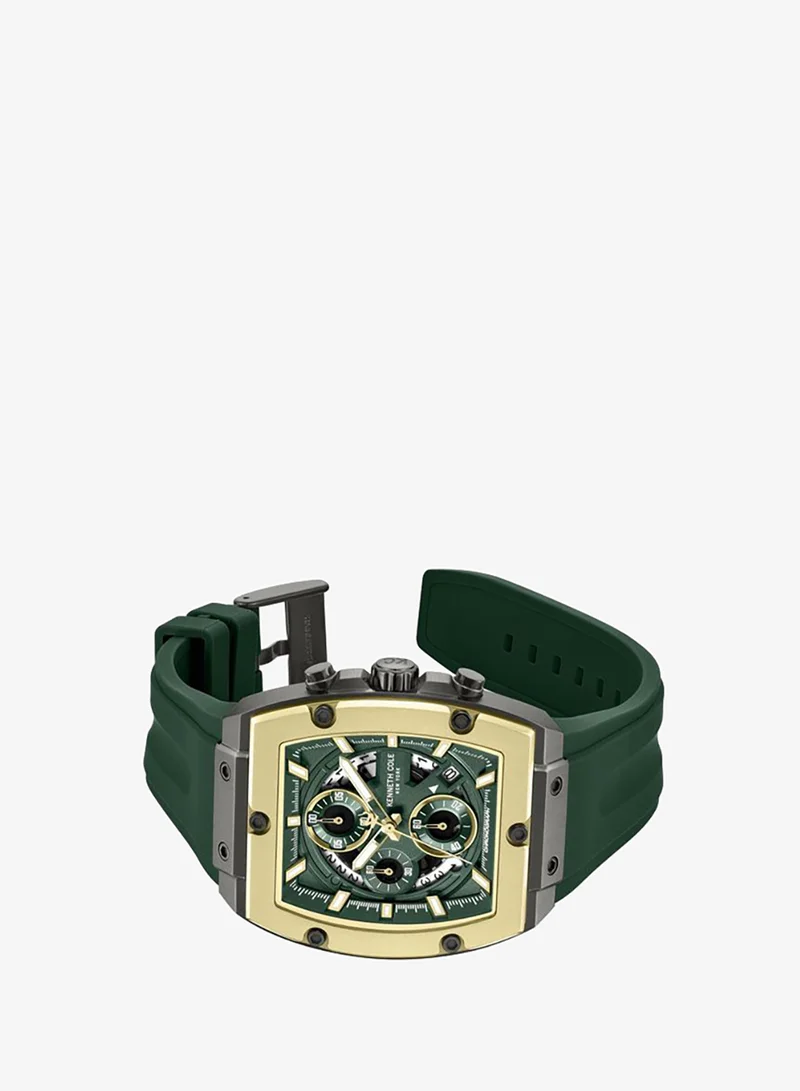 Kenneth Cole New York FiDi Men's 41.5mm Chronograph Watch with Green Dial & Green Silicone Strap