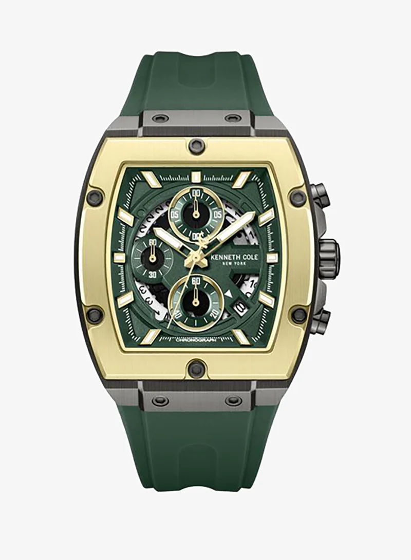 Kenneth Cole New York FiDi Men's 41.5mm Chronograph Watch with Green Dial & Green Silicone Strap