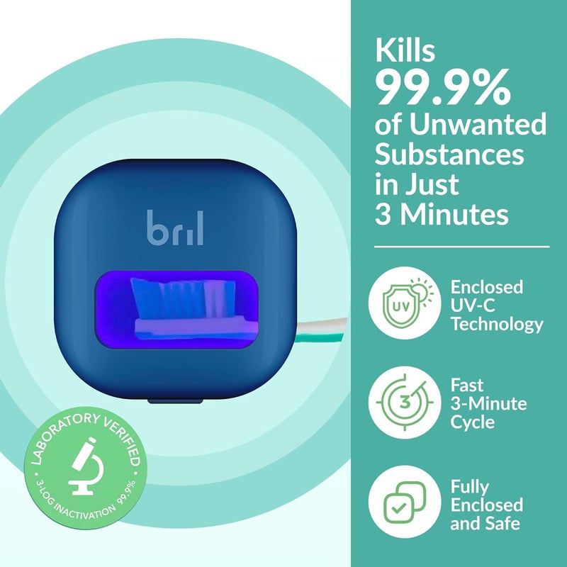 Bril UV-C Toothbrush Sanitizer Portable Sterilizer Cover Holder and Case for Any Size Toothbrush - Navy Blue - Image 2