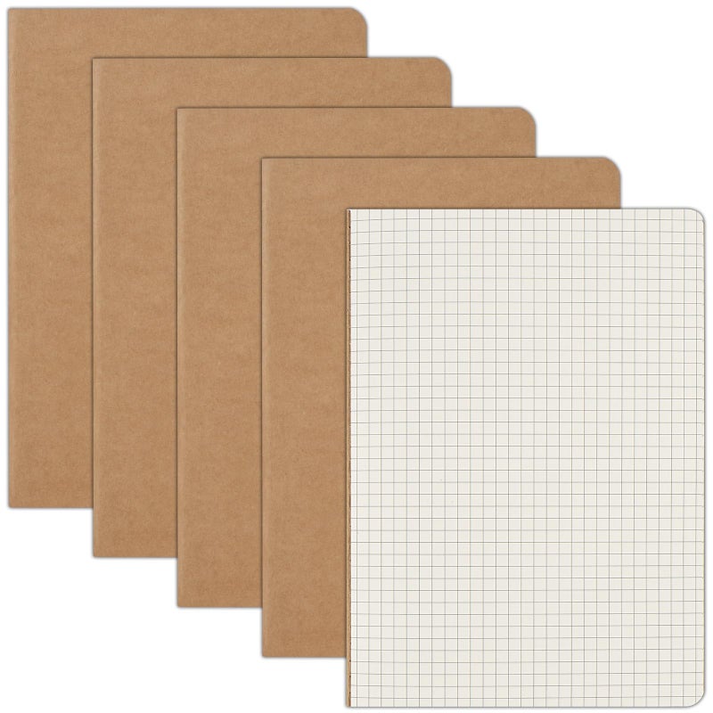 ZCZN A5 Squared Notebook, 5 Pack Kraft Cover Grid Notebooks, 60 Pages Each, Ideal for Writing Drawing, and Organising - Image 5