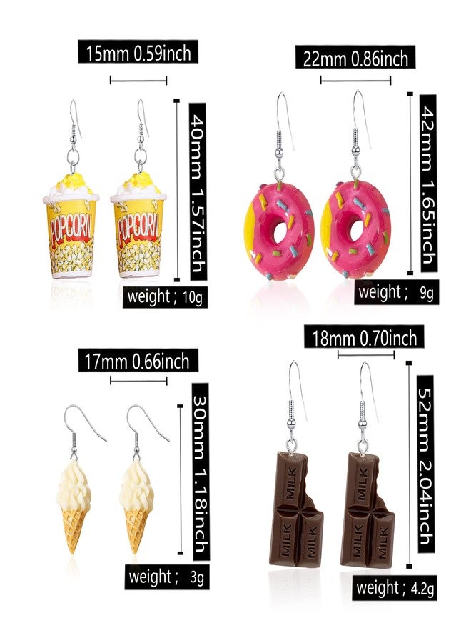 Anmpab 4 Pairs Imitation Cartoon Food Earrings Resin Popcorn Ice Cream Chocolate Donut Dangle Earrings for Women Friends Set (4 Pairs- Popcorn Bucket+Doughnut+Ice Cream+ Chocolate) - Image 4