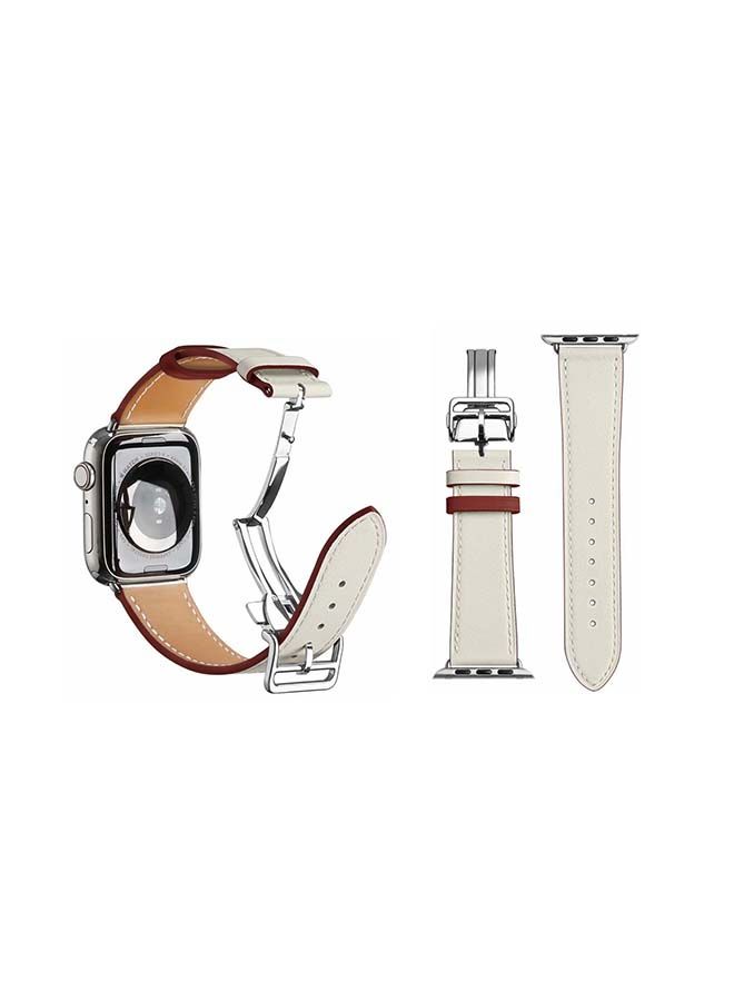 NIBEMINENT Genuine Leather Replacement Band For Apple Watch Series 6/SE/5/4/3/2/1 White Brown 